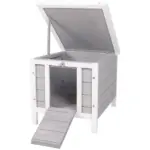PawHut Rabbit Pen, Outdoor Wooden Rabbit Hutch Bunny Guinea Pig Cage with Waterproof Roof Gray - Image 11