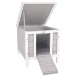 PawHut Rabbit Pen, Outdoor Wooden Rabbit Hutch Bunny Guinea Pig Cage with Waterproof Roof Gray