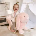 Rabbit Rocking Horse, Soft Plush Fabric and Wooden Base, Sound Feature, Cozy Ride-On Toy for Toddlers, Pink - Image 2