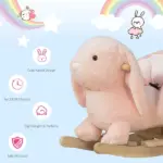 Rabbit Rocking Horse, Soft Plush Fabric and Wooden Base, Sound Feature, Cozy Ride-On Toy for Toddlers, Pink - Image 6