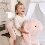 Rabbit Rocking Horse, Soft Plush Fabric and Wooden Base, Sound Feature, Cozy Ride-On Toy for Toddlers, Pink - Image 8