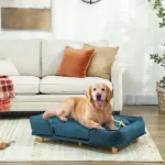 Raised Dog Couch with Comfortable Cushion, Pine Wood Legs, Foot Pads, for Large-Sized Dogs Indoor Use, Dark Blue - Image 2