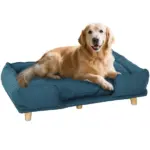 Raised Dog Couch with Comfortable Cushion, Pine Wood Legs, Foot Pads, for Large-Sized Dogs Indoor Use, Dark Blue - Image 11