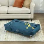 Raised Dog Couch with Comfortable Cushion, Pine Wood Legs, Foot Pads, for Large-Sized Dogs Indoor Use, Dark Blue - Image 3