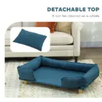 Raised Dog Couch with Comfortable Cushion, Pine Wood Legs, Foot Pads, for Large-Sized Dogs Indoor Use, Dark Blue - Image 5