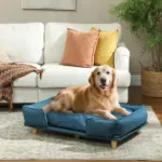Raised Dog Couch with Comfortable Cushion, Pine Wood Legs, Foot Pads, for Large-Sized Dogs Indoor Use, Dark Blue - Image 10