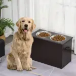 Raised Dog Feeding Station with 2 Stainless Steel Bowls Storage Large Pets Dark Brown - Image 2