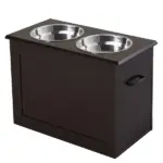Raised Dog Feeding Station with 2 Stainless Steel Bowls Storage Large Pets Dark Brown - Image 11