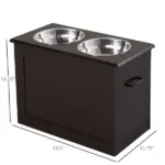 Raised Dog Feeding Station with 2 Stainless Steel Bowls Storage Large Pets Dark Brown - Image 3