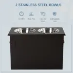 Raised Dog Feeding Station with 2 Stainless Steel Bowls Storage Large Pets Dark Brown - Image 5