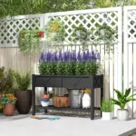 Outsunny Raised Garden Bed, 47 x 22 x 31.5in Elevated Wood Planter Box with Storage Shelf, Drainage Holes and Liner, Black - Image 2