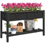 Outsunny Raised Garden Bed, 47 x 22 x 31.5in Elevated Wood Planter Box with Storage Shelf, Drainage Holes and Liner, Black - Image 11