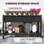 Outsunny Raised Garden Bed, 47 x 22 x 31.5in Elevated Wood Planter Box with Storage Shelf, Drainage Holes and Liner, Black - Image 4