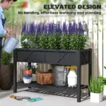 Outsunny Raised Garden Bed, 47 x 22 x 31.5in Elevated Wood Planter Box with Storage Shelf, Drainage Holes and Liner, Black - Image 6