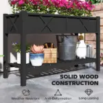 Outsunny Raised Garden Bed, 47 x 22 x 31.5in Elevated Wood Planter Box with Storage Shelf, Drainage Holes and Liner, Black - Image 7