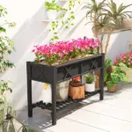 Outsunny Raised Garden Bed, 47 x 22 x 31.5in Elevated Wood Planter Box with Storage Shelf, Drainage Holes and Liner, Black - Image 8