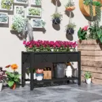 Outsunny Raised Garden Bed, 47 x 22 x 31.5in Elevated Wood Planter Box with Storage Shelf, Drainage Holes and Liner, Black - Image 10
