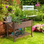 Outsunny Raised Garden Bed 49x21x34 with Grow Grids and Storage Shelf on Wheels Brown - Image 2
