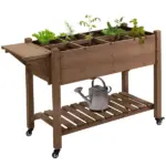 Outsunny Raised Garden Bed 49x21x34 with Grow Grids and Storage Shelf on Wheels Brown - Image 11