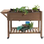 Outsunny Raised Garden Bed 49x21x34 with Grow Grids and Storage Shelf on Wheels Brown - Image 12