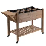 Outsunny Raised Garden Bed 49x21x34 with Grow Grids and Storage Shelf on Wheels Brown