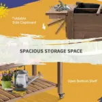 Outsunny Raised Garden Bed 49x21x34 with Grow Grids and Storage Shelf on Wheels Brown - Image 7