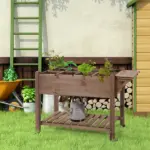 Outsunny Raised Garden Bed 49x21x34 with Grow Grids and Storage Shelf on Wheels Brown - Image 10