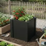 Outsunny Raised Garden Bed Galvanized Planter Box Outdoor with Gloves for Gardening Vegetables, Flower, Herb, 1.4 x 1.4 x 1.5 Ft, Black - Image 2
