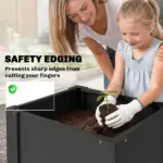 Outsunny Raised Garden Bed Galvanized Planter Box Outdoor with Gloves for Gardening Vegetables, Flower, Herb, 1.4 x 1.4 x 1.5 Ft, Black - Image 6