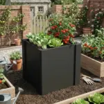 Outsunny Raised Garden Bed Galvanized Planter Box Outdoor with Gloves for Gardening Vegetables, Flower, Herb, 1.4 x 1.4 x 1.5 Ft, Black - Image 9