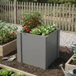 Outsunny Raised Garden Bed Galvanized Planter Box Outdoor with Gloves for Gardening Vegetables, Flower, Herb, 1.4 x 1.4 x 1.5 ft, Gray - Image 2