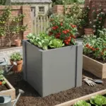 Outsunny Raised Garden Bed Galvanized Planter Box Outdoor with Gloves for Gardening Vegetables, Flower, Herb, 1.4 x 1.4 x 1.5 ft, Gray - Image 9