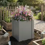 Outsunny Raised Garden Bed Galvanized Planter Box Outdoor with Gloves for Gardening Vegetables, Flower, Herb, 1.4 x 1.4 x 1.5 ft, Gray - Image 10