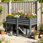 Outsunny Raised Garden Bed Galvanized Steel, Elevated Planter Box with Storage Shelf, Bed Liner, 31.5 Inch High, Dark Gray - Image 2