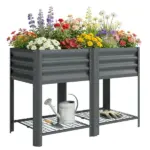 Outsunny Raised Garden Bed Galvanized Steel, Elevated Planter Box with Storage Shelf, Bed Liner, 31.5 Inch High, Dark Gray - Image 11