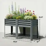 Outsunny Raised Garden Bed Galvanized Steel, Elevated Planter Box with Storage Shelf, Bed Liner, 31.5 Inch High, Dark Gray - Image 3