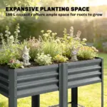 Outsunny Raised Garden Bed Galvanized Steel, Elevated Planter Box with Storage Shelf, Bed Liner, 31.5 Inch High, Dark Gray - Image 4