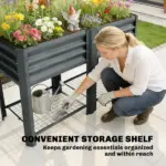 Outsunny Raised Garden Bed Galvanized Steel, Elevated Planter Box with Storage Shelf, Bed Liner, 31.5 Inch High, Dark Gray - Image 7