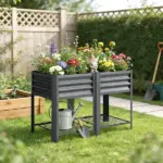 Outsunny Raised Garden Bed Galvanized Steel, Elevated Planter Box with Storage Shelf, Bed Liner, 31.5 Inch High, Dark Gray - Image 9