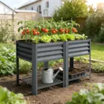 Outsunny Raised Garden Bed Galvanized Steel, Elevated Planter Box with Storage Shelf, Bed Liner, 31.5 Inch High, Dark Gray - Image 10