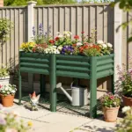 Outsunny Raised Garden Bed Galvanized Steel, Elevated Planter Box with Storage Shelf, Bed Liner, 31.5 Inch High, Green - Image 2