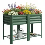 Outsunny Raised Garden Bed Galvanized Steel, Elevated Planter Box with Storage Shelf, Bed Liner, 31.5 Inch High, Green - Image 11