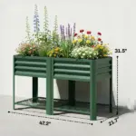 Outsunny Raised Garden Bed Galvanized Steel, Elevated Planter Box with Storage Shelf, Bed Liner, 31.5 Inch High, Green - Image 3