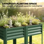 Outsunny Raised Garden Bed Galvanized Steel, Elevated Planter Box with Storage Shelf, Bed Liner, 31.5 Inch High, Green - Image 4