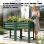 Outsunny Raised Garden Bed Galvanized Steel, Elevated Planter Box with Storage Shelf, Bed Liner, 31.5 Inch High, Green - Image 6