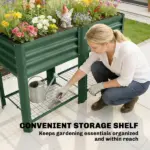 Outsunny Raised Garden Bed Galvanized Steel, Elevated Planter Box with Storage Shelf, Bed Liner, 31.5 Inch High, Green - Image 7