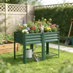 Outsunny Raised Garden Bed Galvanized Steel, Elevated Planter Box with Storage Shelf, Bed Liner, 31.5 Inch High, Green - Image 9