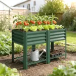 Outsunny Raised Garden Bed Galvanized Steel, Elevated Planter Box with Storage Shelf, Bed Liner, 31.5 Inch High, Green - Image 10