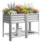 Outsunny Raised Garden Bed Galvanized Steel, Elevated Planter Box with Storage Shelf, Bed Liner, 31.5 Inch High, Silver - Image 11