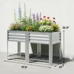Outsunny Raised Garden Bed Galvanized Steel, Elevated Planter Box with Storage Shelf, Bed Liner, 31.5 Inch High, Silver - Image 3